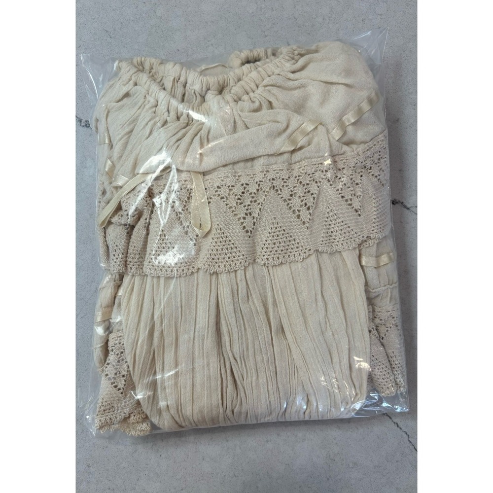 Vtg 70s Mexican Wedding Dress Off Shoulder Gauze Lace Tiered Peasant Boho XS SM - Picture 11 of 11